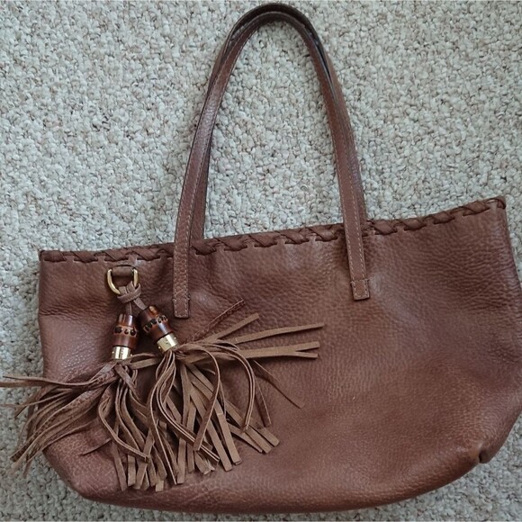 Gucci brown Pebbled Leather Bamboo Tassel tote bag - Picture 4 of 16